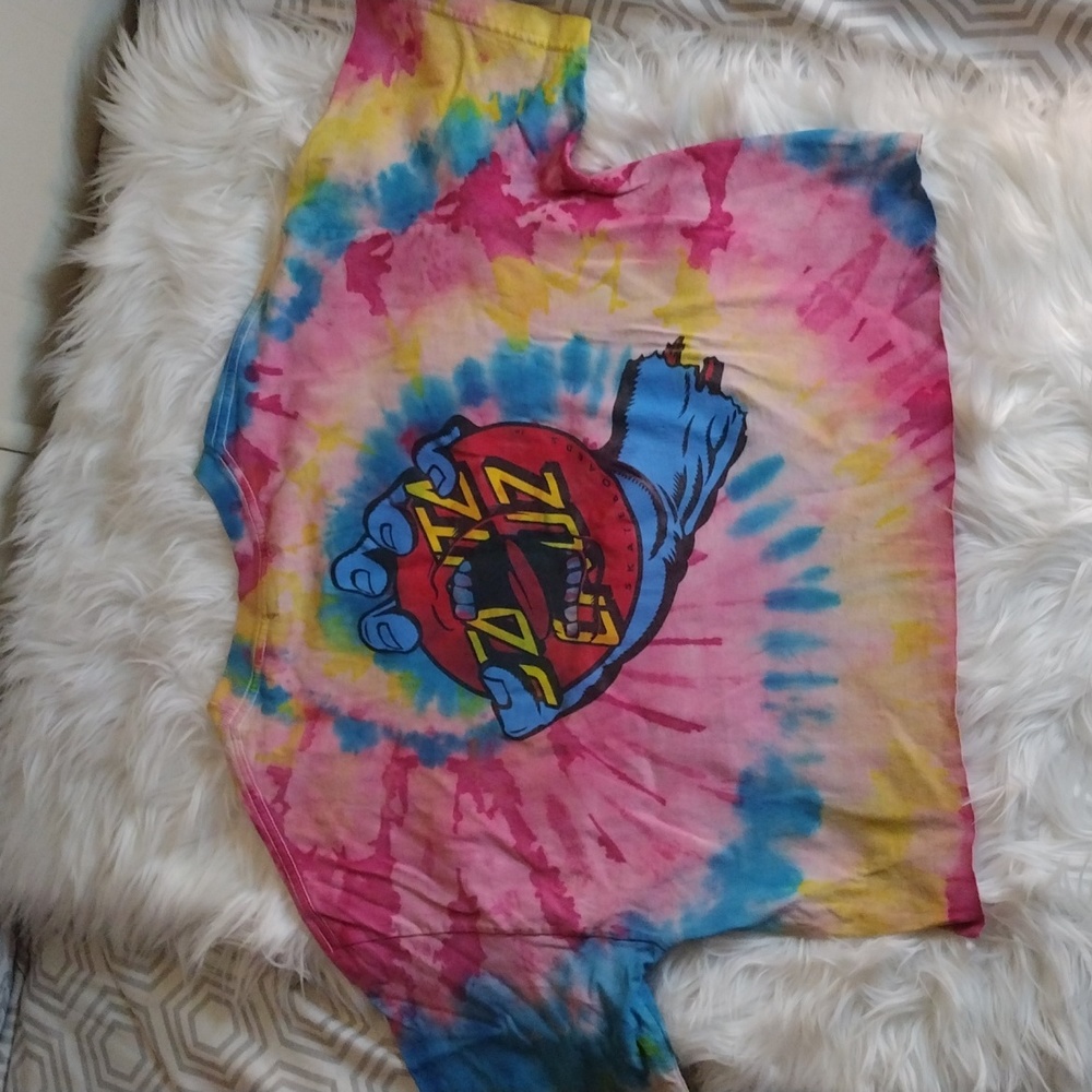 NHS Santa Cruz Skateboards tie dye cropped tee sz L 100% cotton unisex